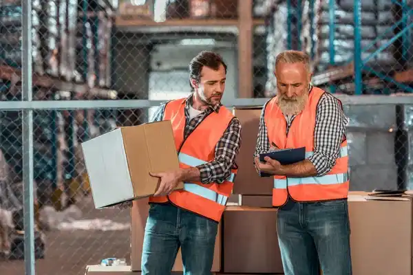 dos trabajadores de logistica en la trazabilidad de un producto