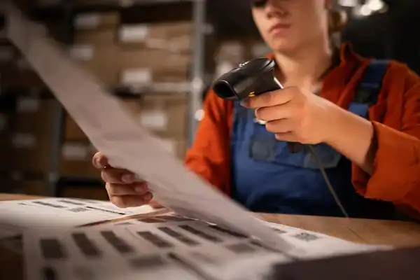 mujer en almacen viendo que es la trazabilidad de un producto