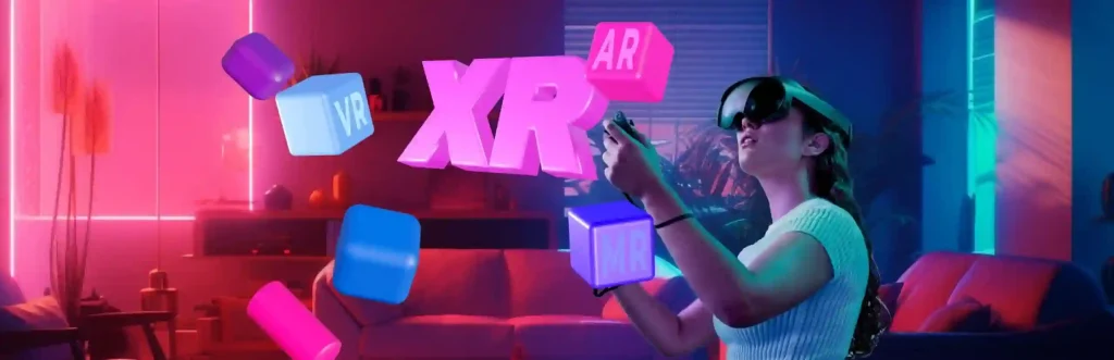 chica utilizando lentes de realidad virtual